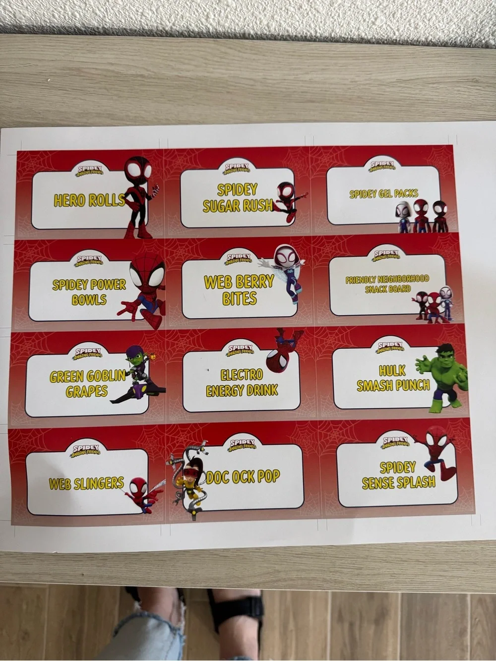 Spidey Amazing Friends Party food labels and banner - Red